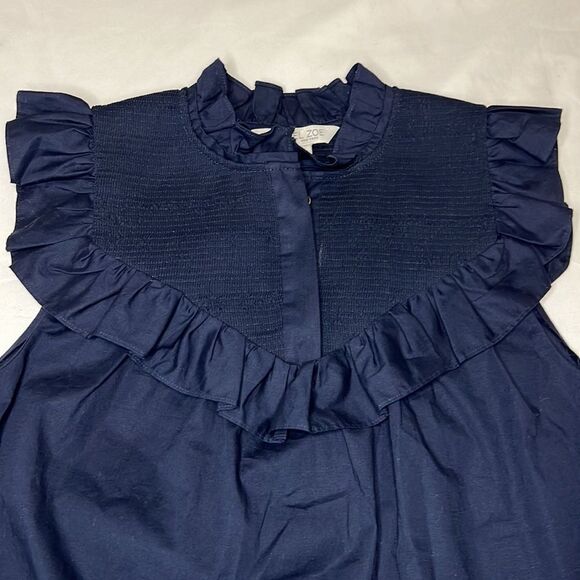Rachel Zoe Women’s Navy Blue Hera Sleeveless Ruffle Blouse Size 4 - Picture 5 of 8